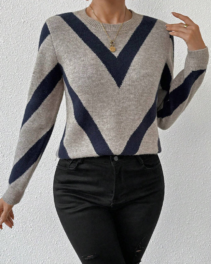 Sweter z geometrycznym wzorem i okrągłym dekoltem