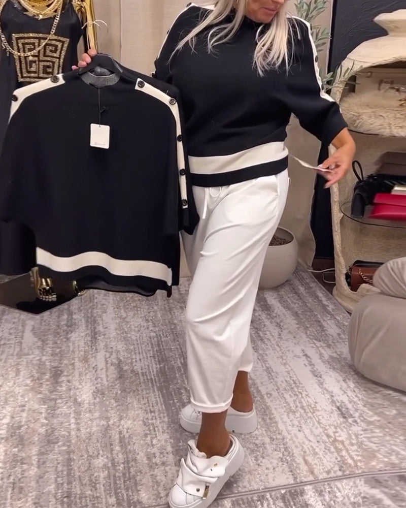 Pull boutonné color block