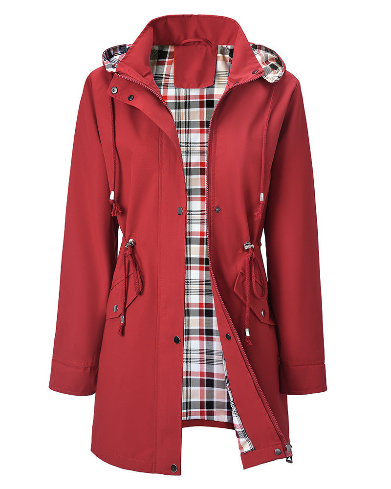 Trench Long Imperméable À Capuche Pour Femme