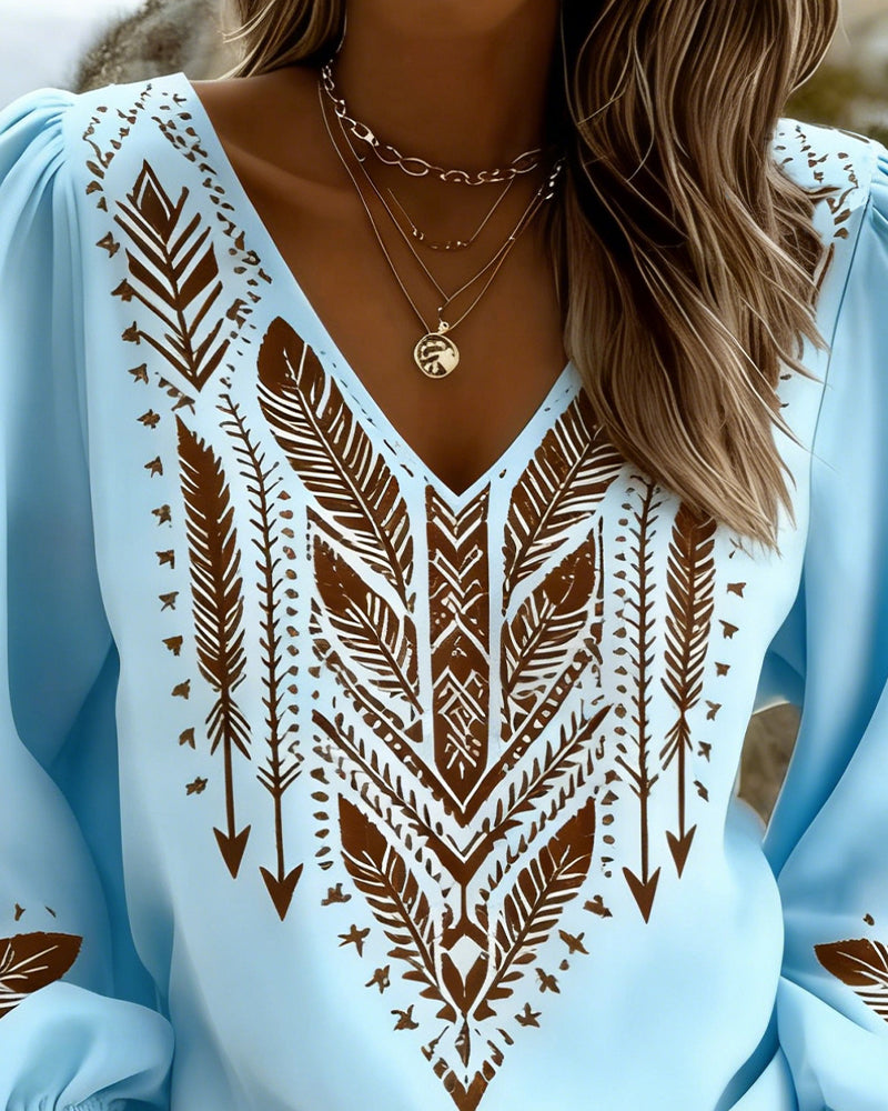 Blouse Manche Bouffante Col V Coupe Ample