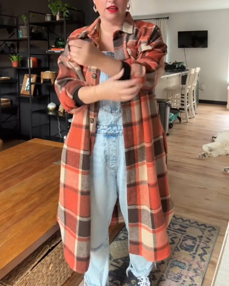 Manteau décontracté à carreaux avec boutons