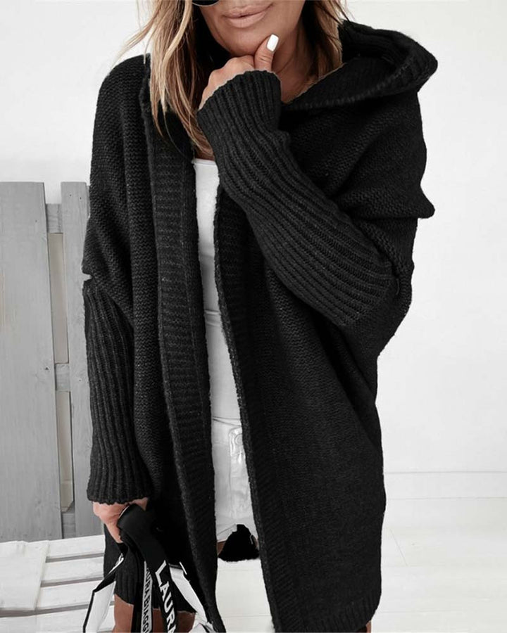 Cardigan simple à capuche de couleur unie avec motif chauve-souris
