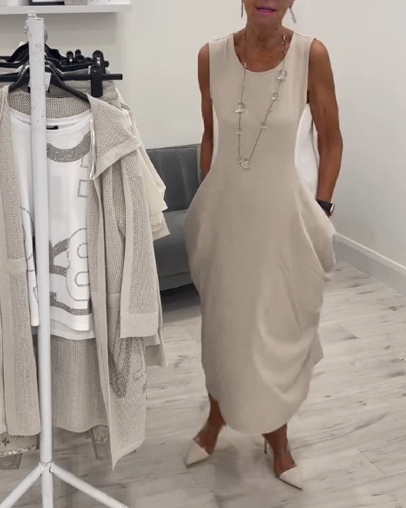 Robe patchwork de poche sans manches à la mode