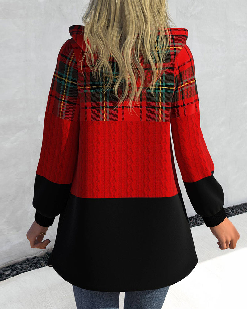 Manteau zippé à capuche à carreaux