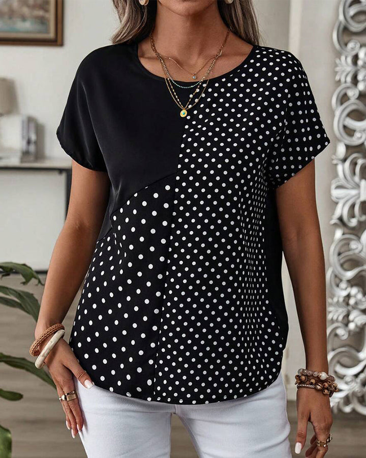 T-shirt z okrągłym dekoltem w grochy