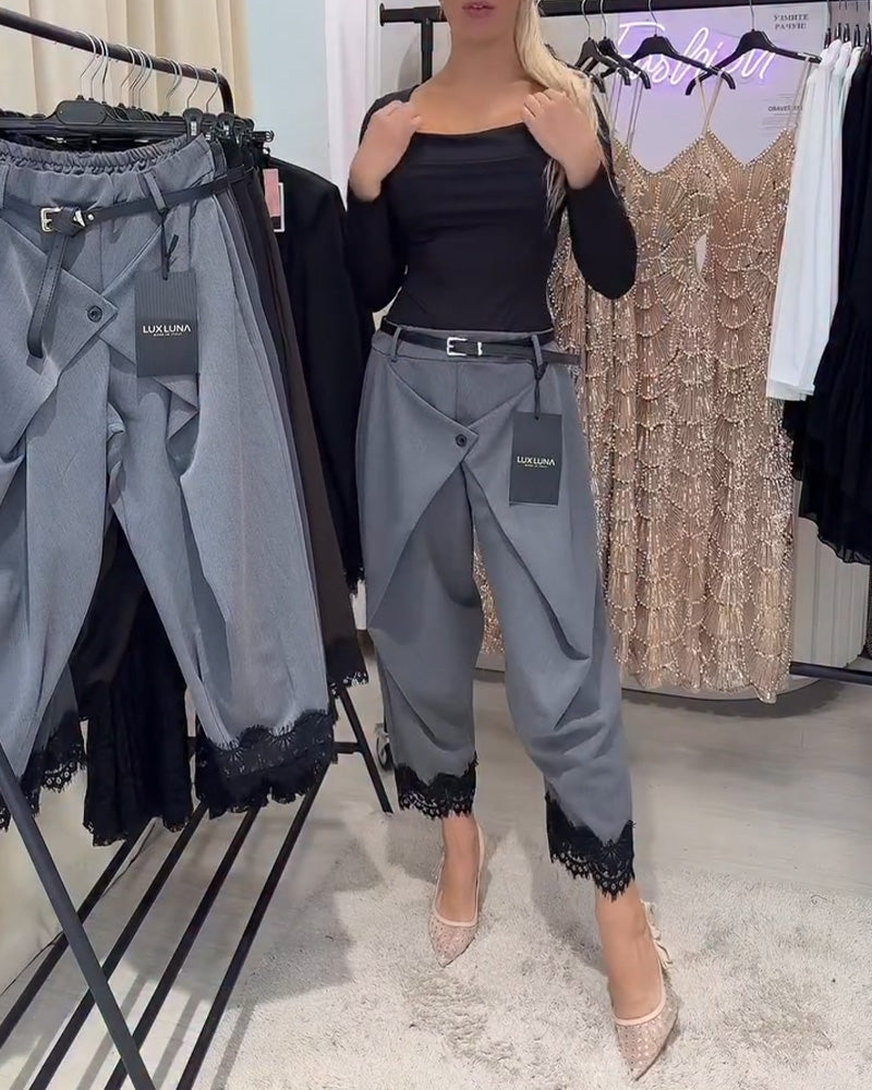 Pantalon À La Mode Dentelle Broderie Harem