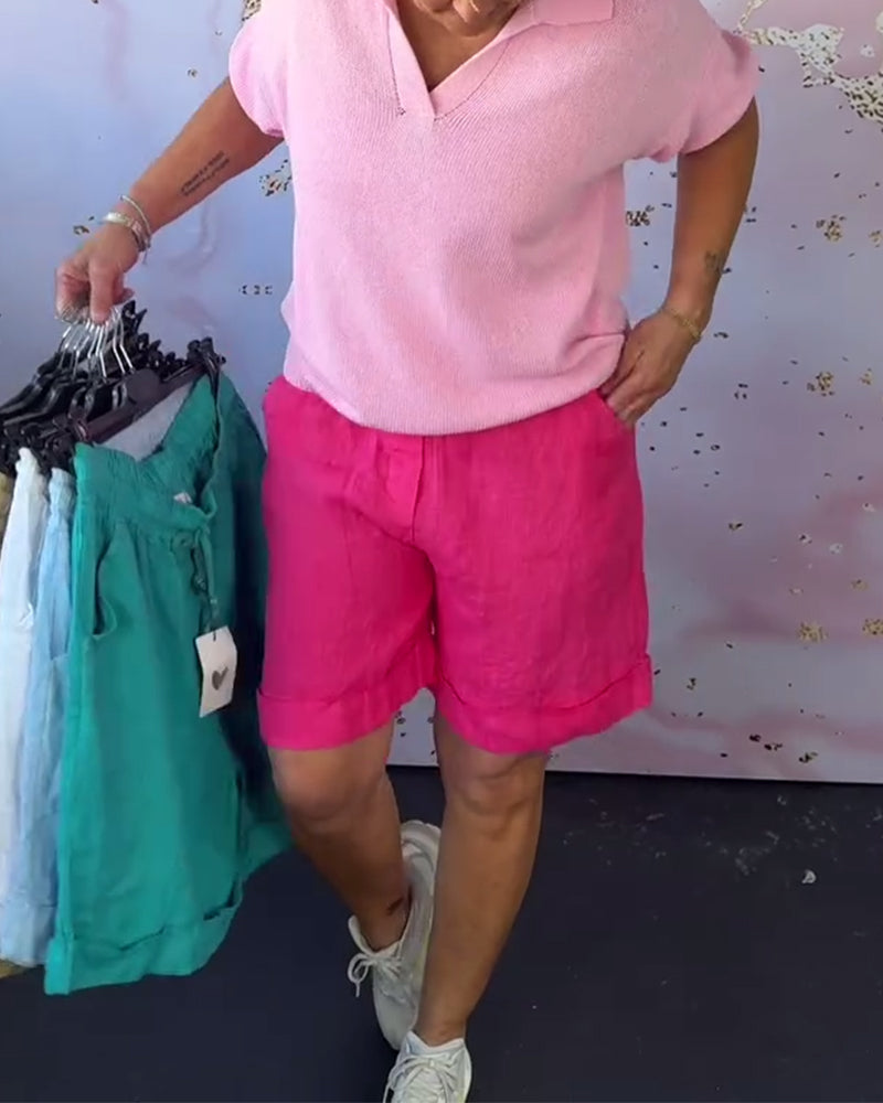 Short Uni Coton Et Lin Décontracté