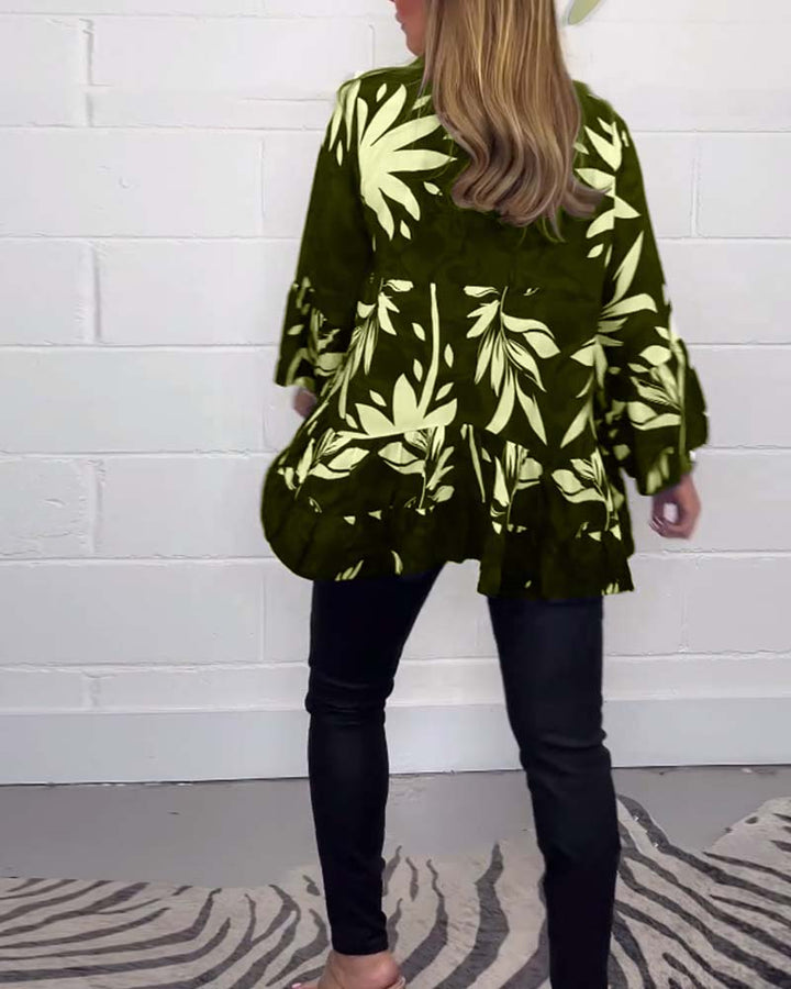 Blouse imprimée à manches cloche et boutons