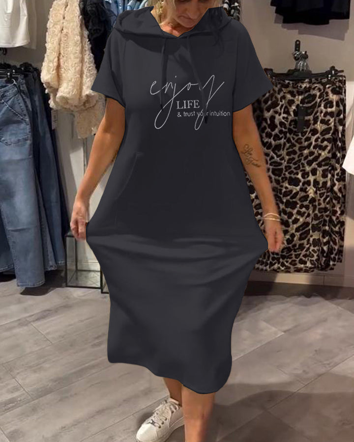 Robe À Capuche Décontractée Cordon