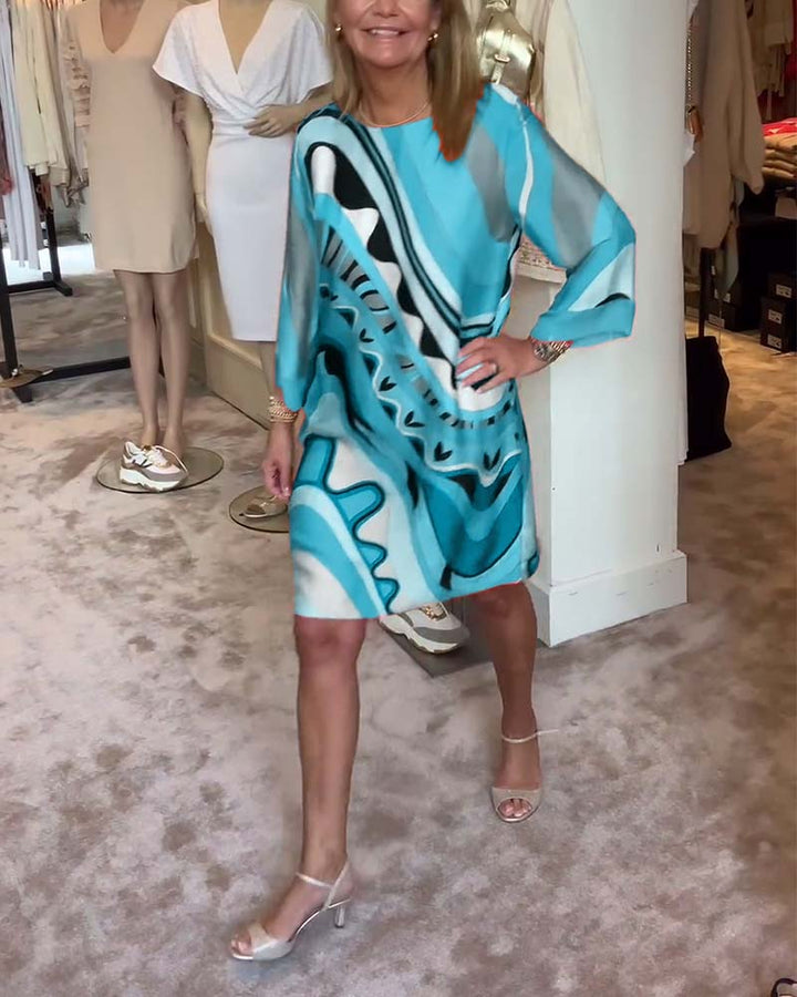 Robe midi imprimée tendance à col rond