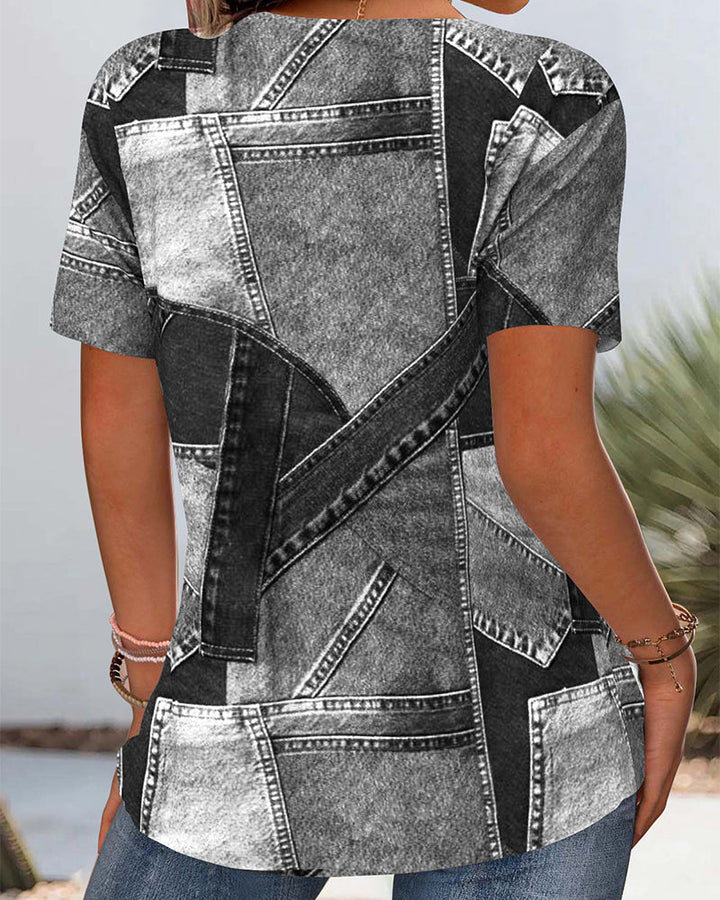 Blouse Vintage Jean Contraste Découpée