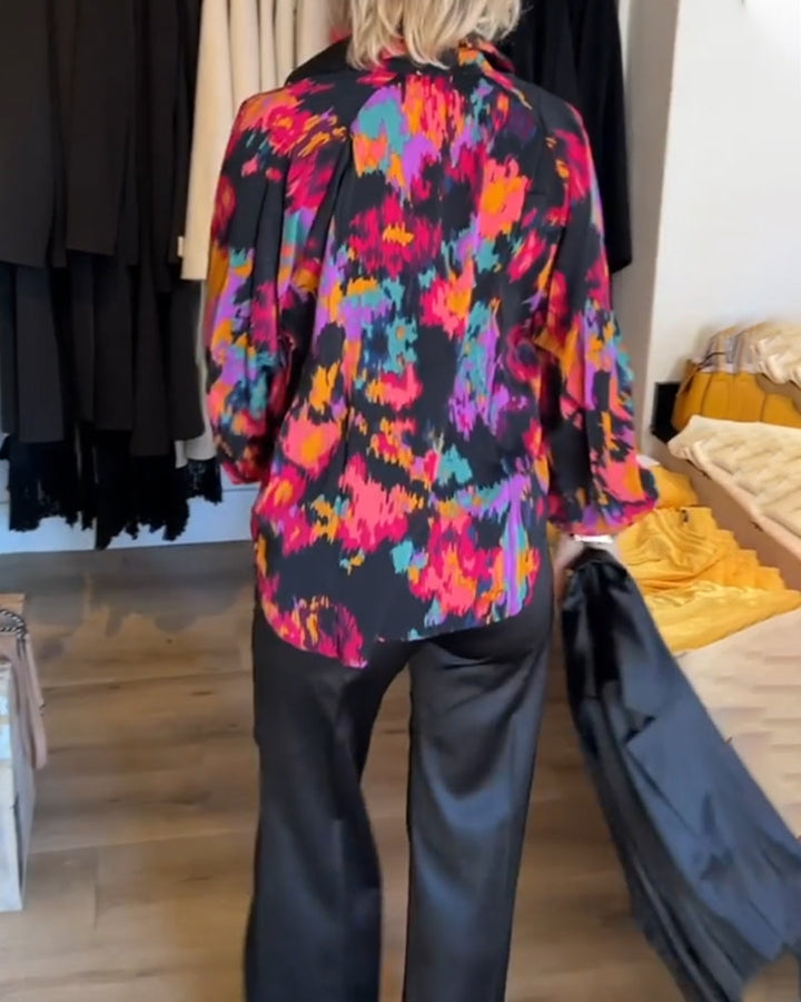 Elegancka bluzka z długim rękawem we wzory