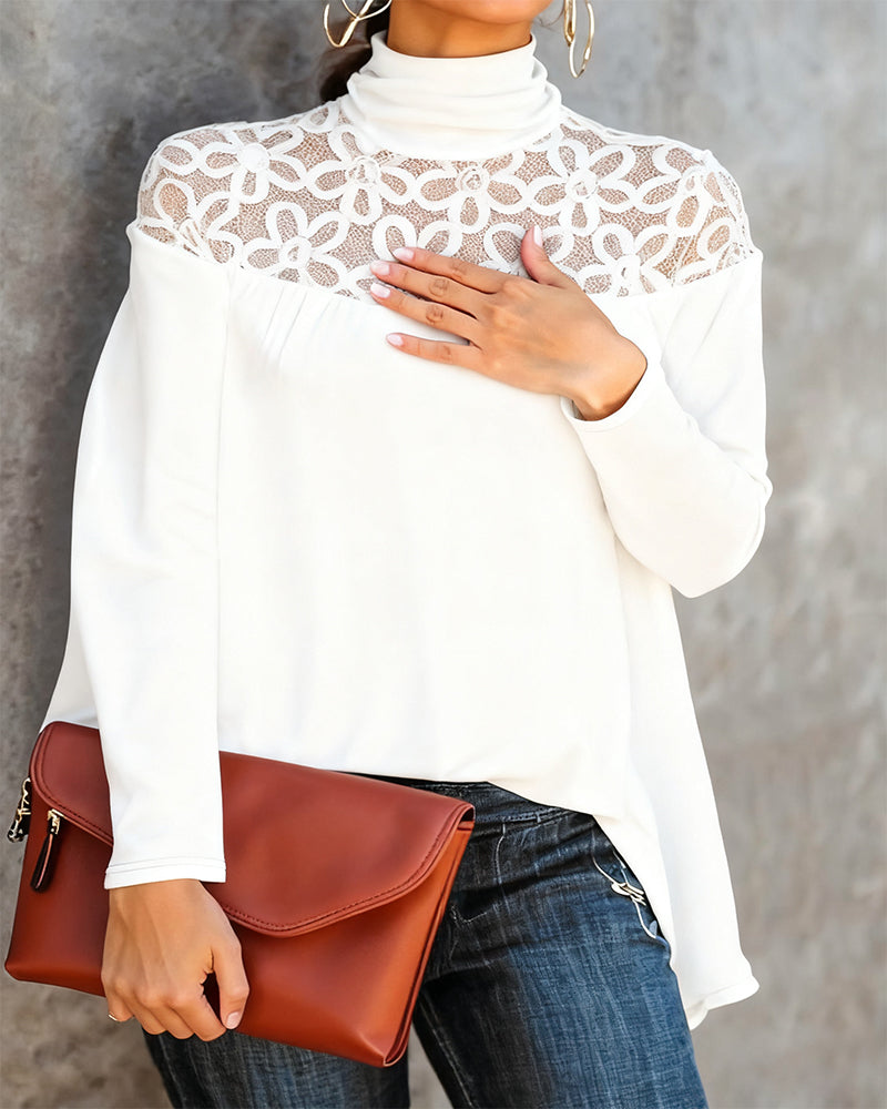 Haut Col Roulé Dentelle Sheer Tricot