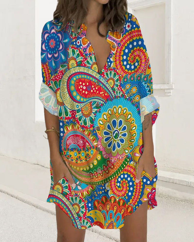 Robe boutonnée à manches longues et poche