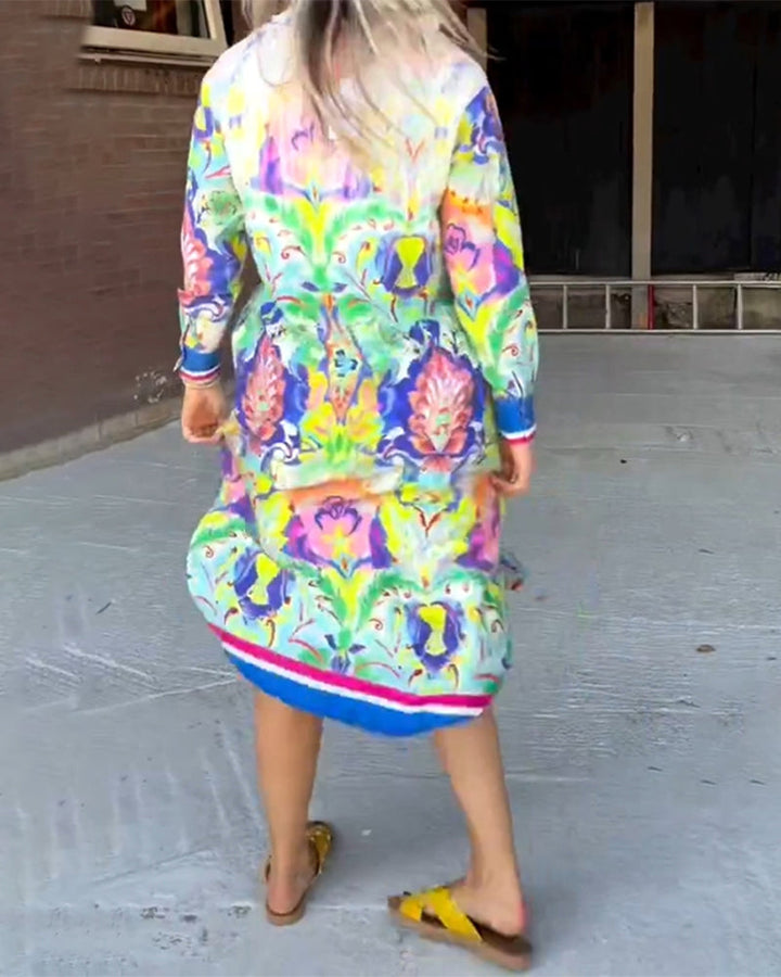 Robe imprimée ample à col en V