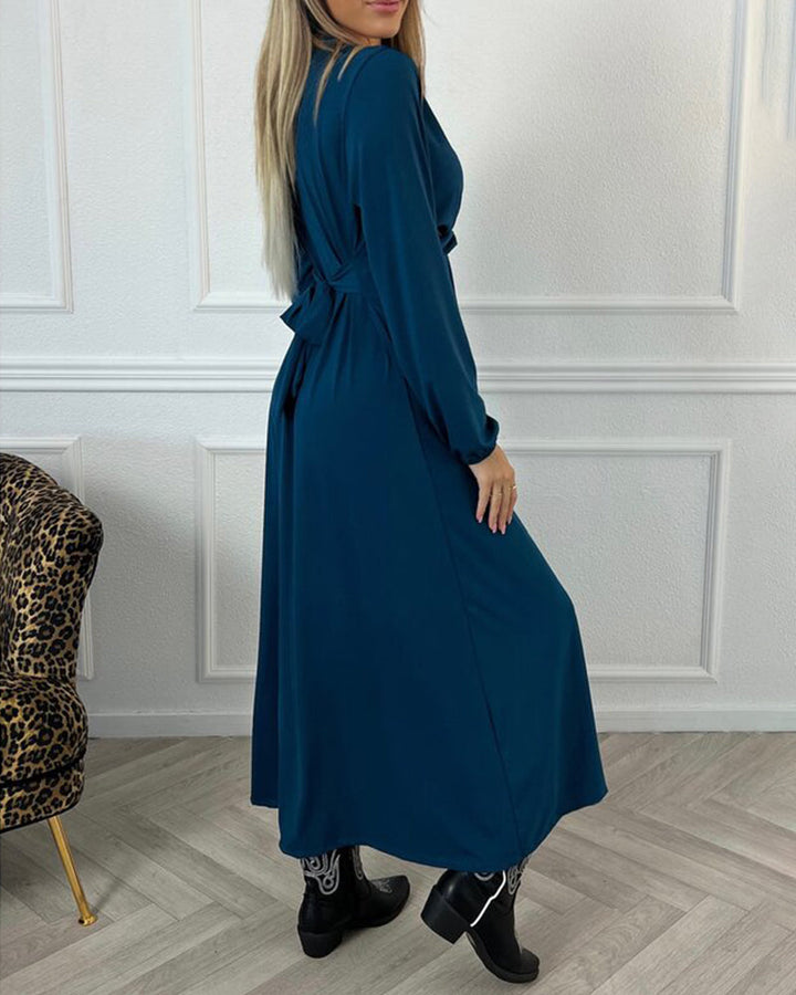 Robe sexy unie avec manches longues