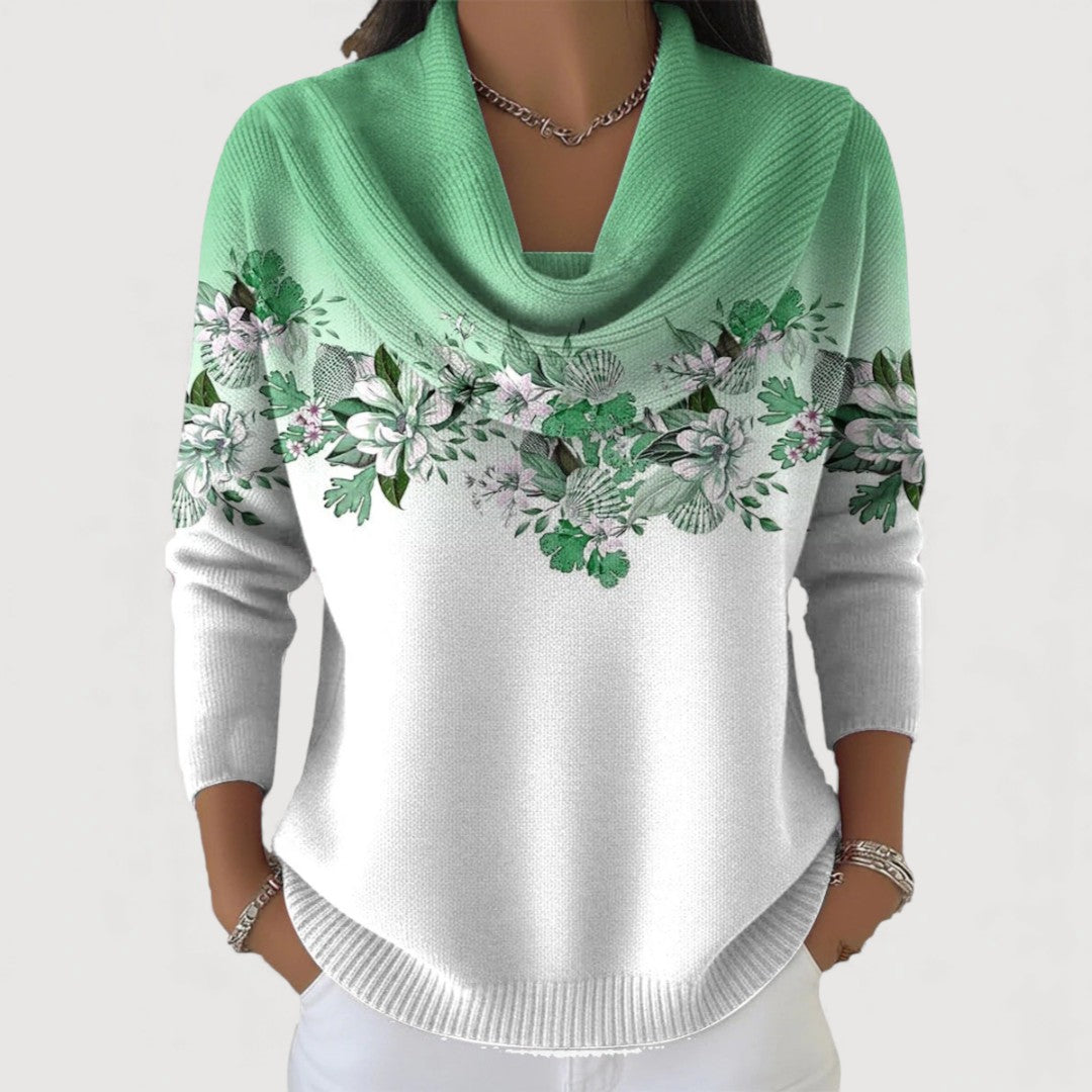 Sweter w kwiaty z kołnierzem