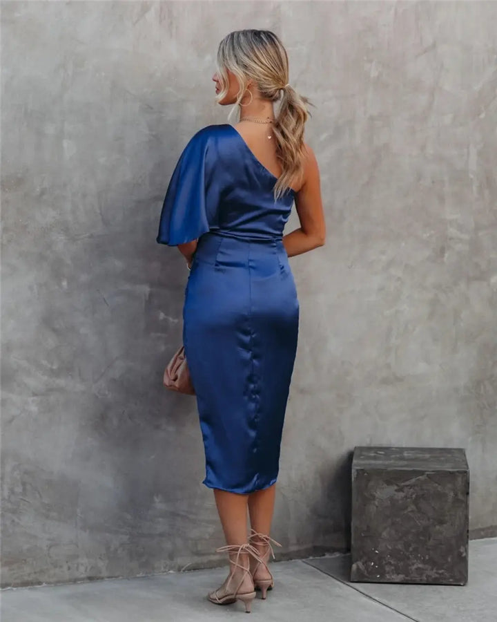 Robe midi asymétrique drapée pour femmes – Cortney