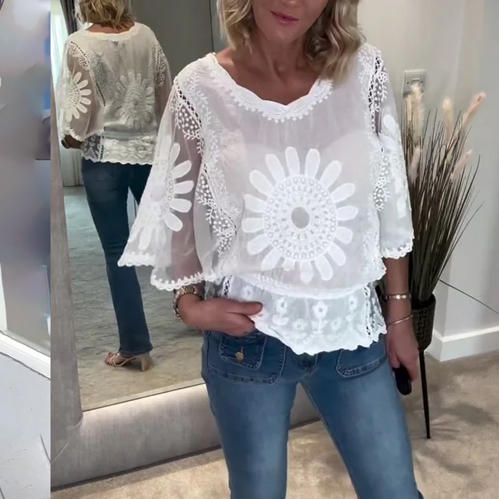 Blouse Brodée Chauve-Souris Dentelle