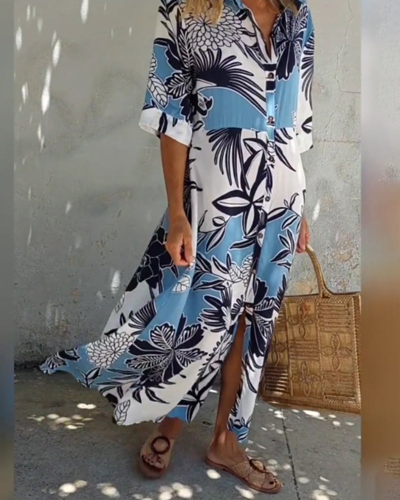 Robe chemise décontractée à imprimé floral