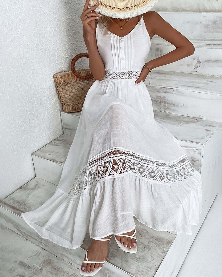 Robe à bretelles en dentelle élégante de couleur unie
