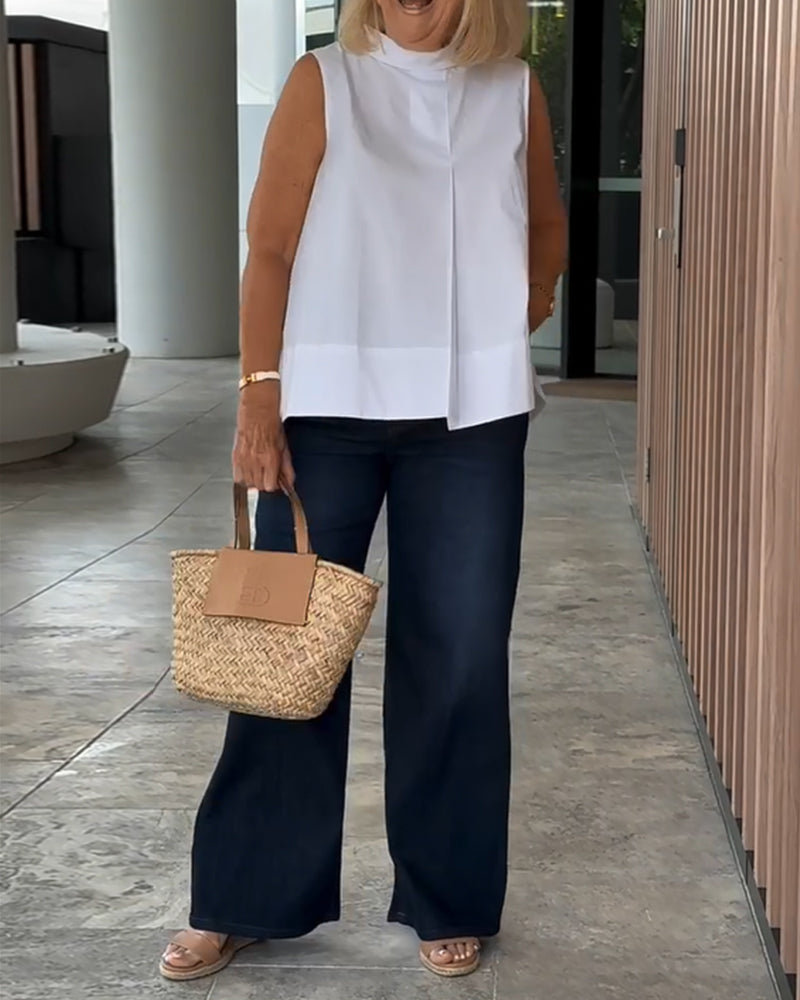 Blouse Sans Manches Unie Simple