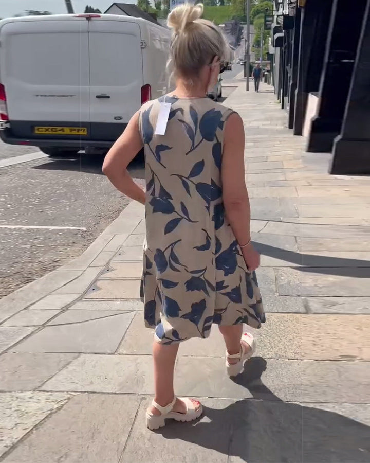 Robe Décolleté En V Sans Manches Imprimée