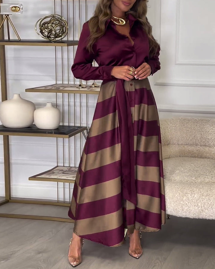 Robe élégante à rayures et à bretelles