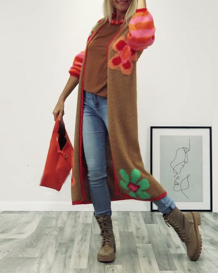 Cardigan long décontracté à motifs floraux