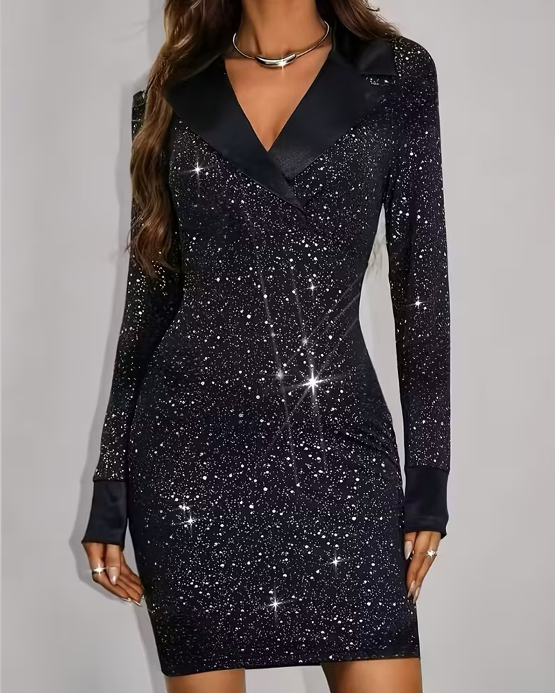 Robe Col Tailleur Paillettes Patchwork Fête