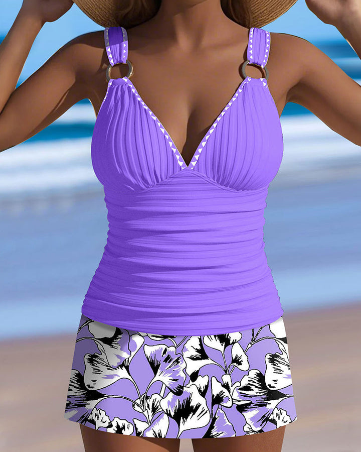 Maillot de Bain Rayé Imprimé Jupe