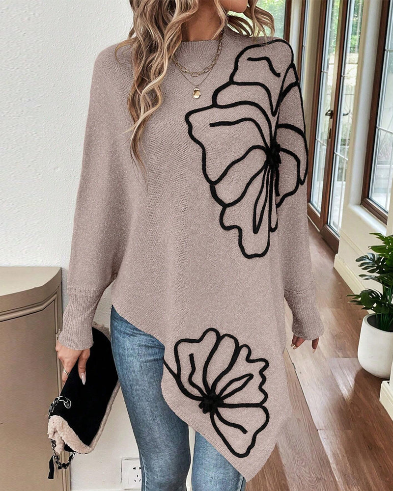 Pull Floral Large à Manches Gigot
