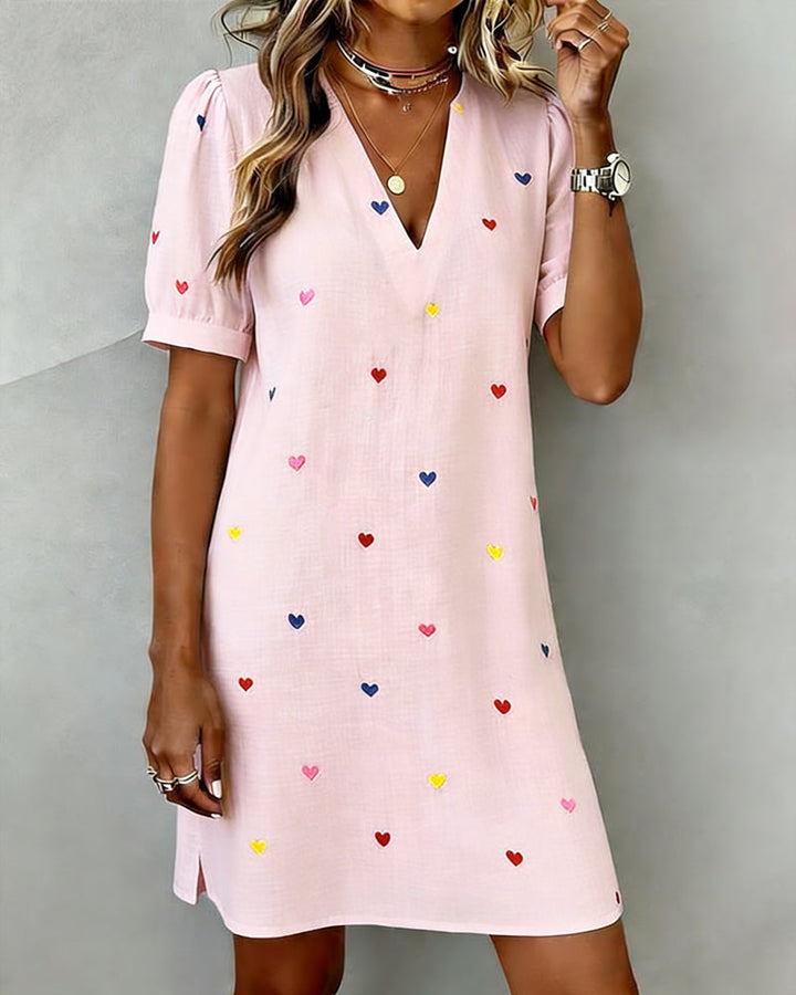 Robe Colorée À Imprimé Cœur Et Col En V
