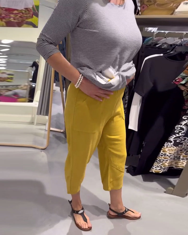 Pantalon Décontracté Fuselé Coton Et Lin Court