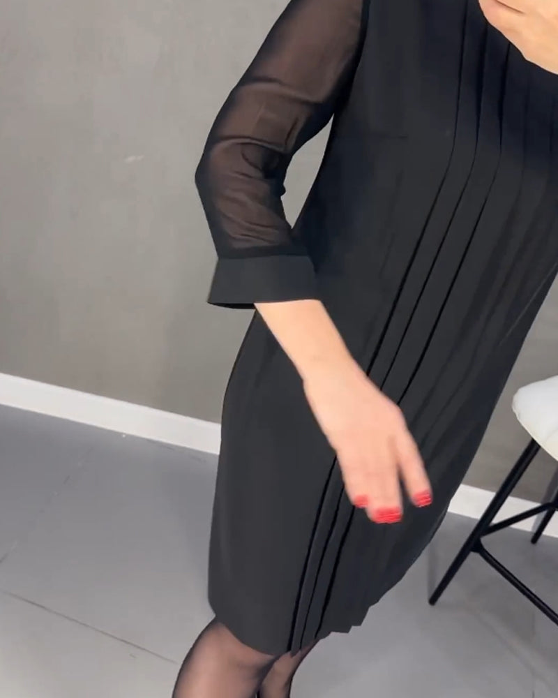 Robe plissée en maille patchwork de couleur unie