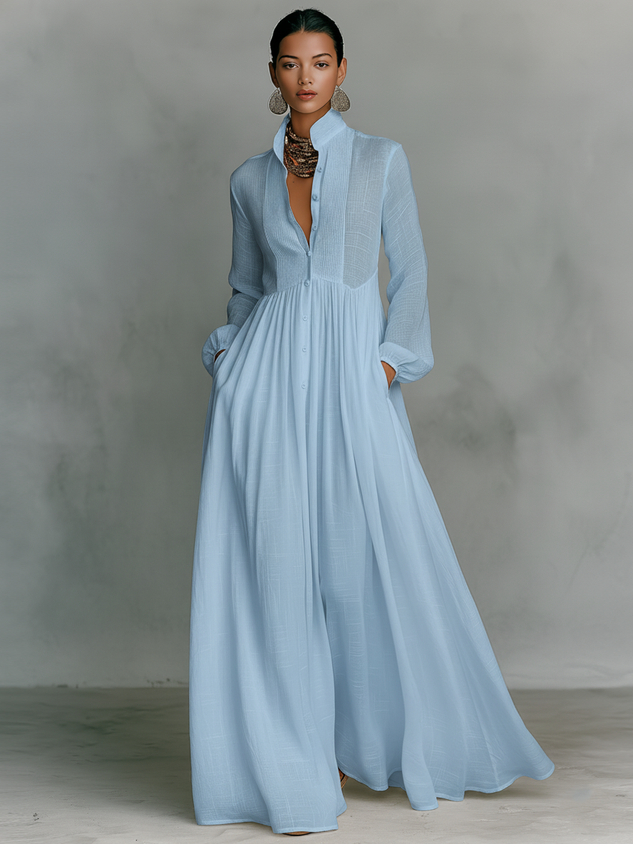 Antonina – Elegancka Sukienka Maxi z Plisowanym Dołem