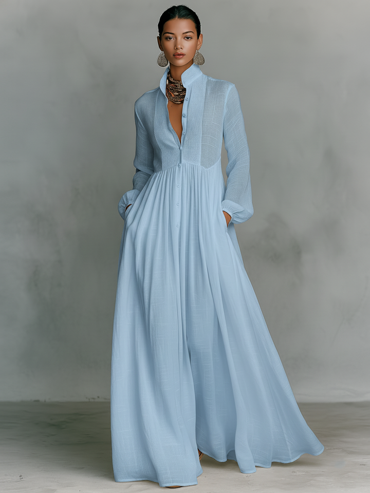 Antonina – Elegancka Sukienka Maxi z Plisowanym Dołem