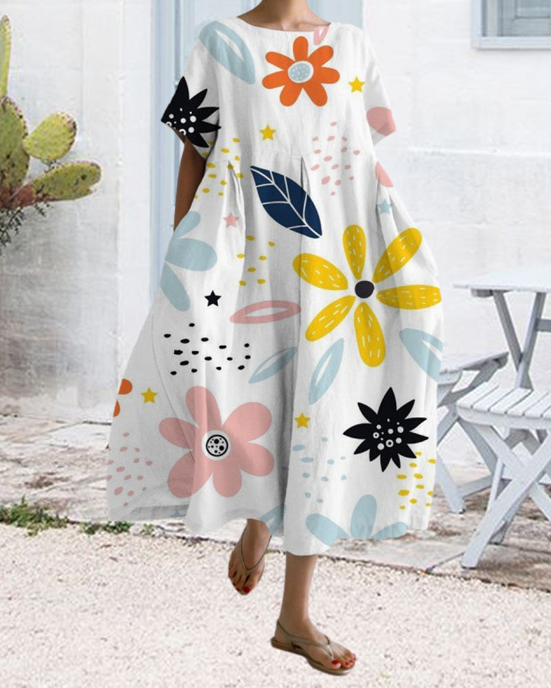 Robe ample imprimée à manches courtes