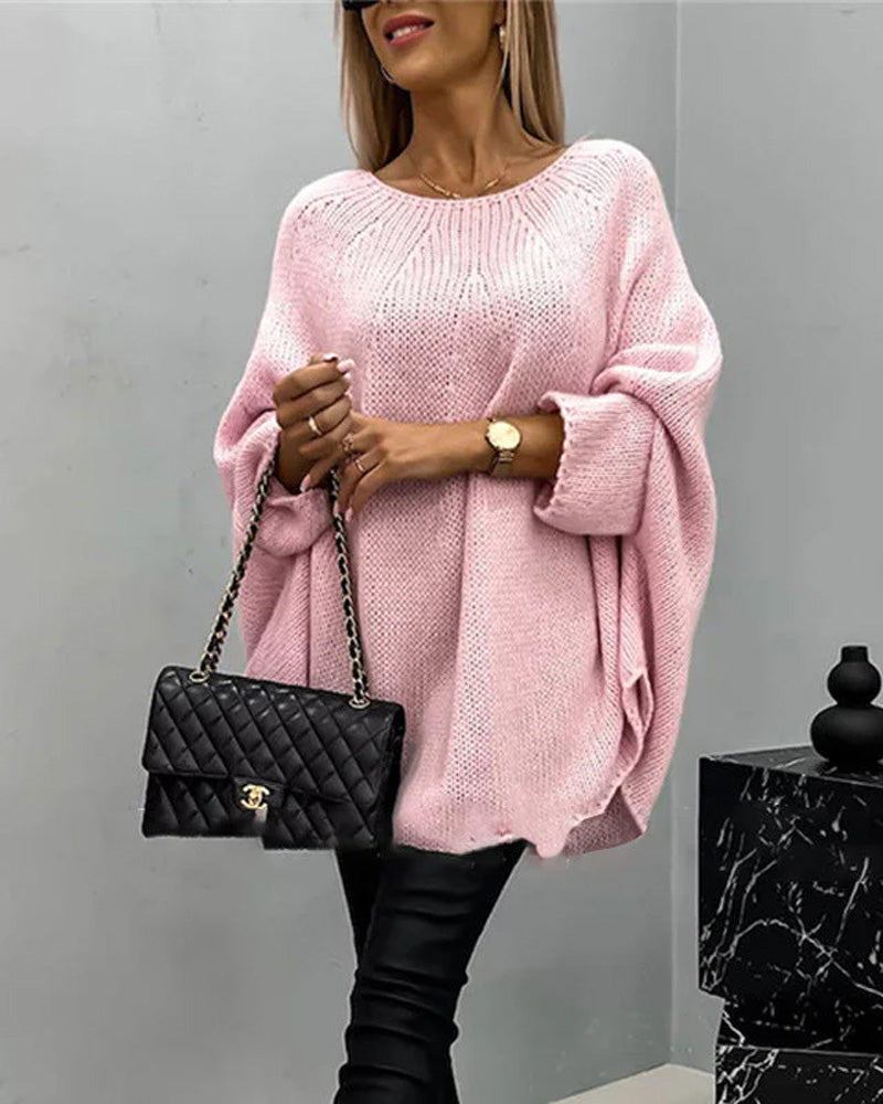 Elegancki damski sweter typu peleryna z dzianiny