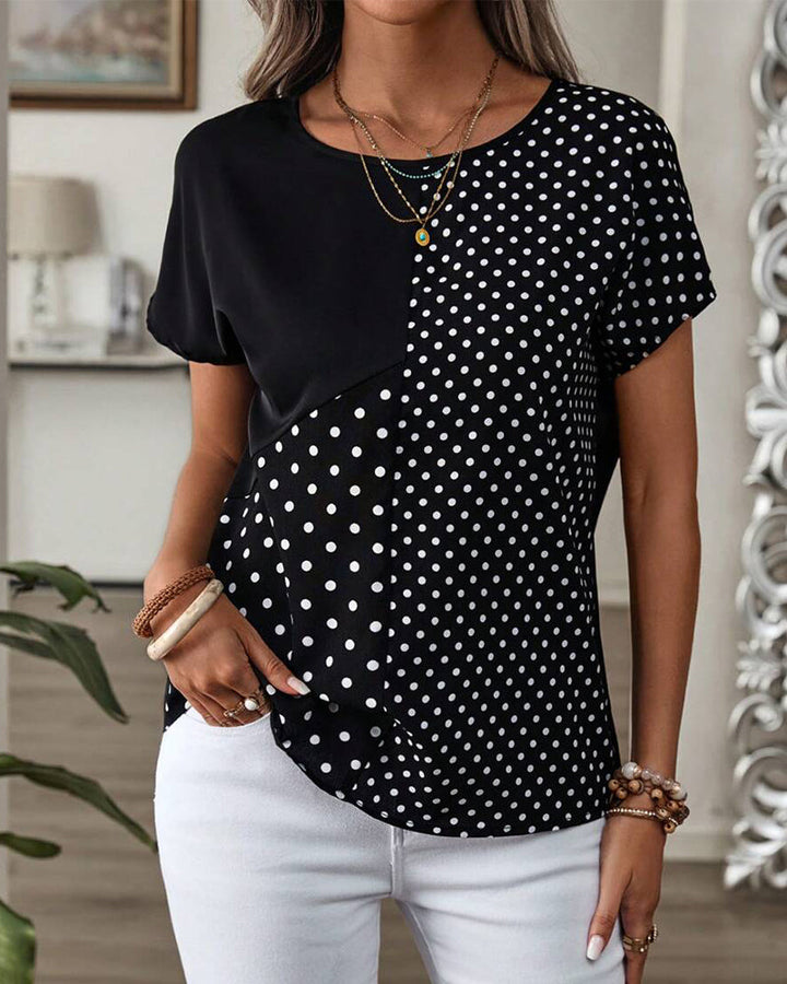 T-shirt z okrągłym dekoltem w grochy