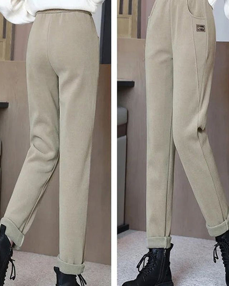 Pantalon Taille Haute Chaud avec Doublure en Laine