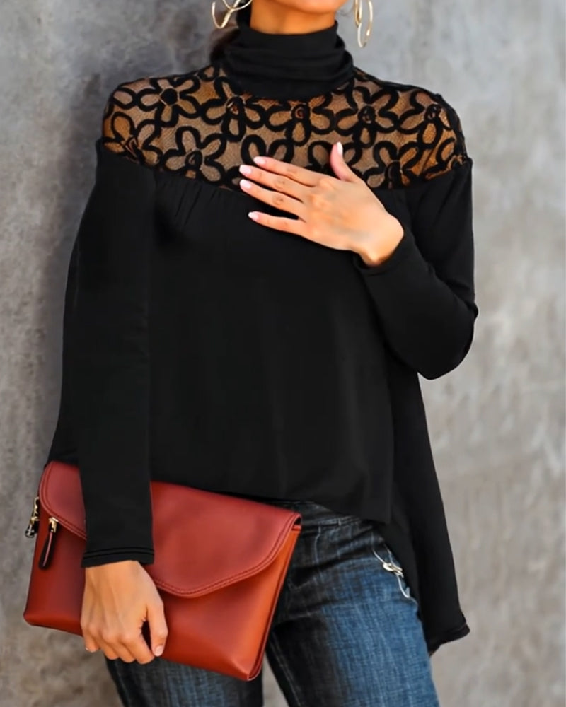 Haut Col Roulé Dentelle Sheer Tricot