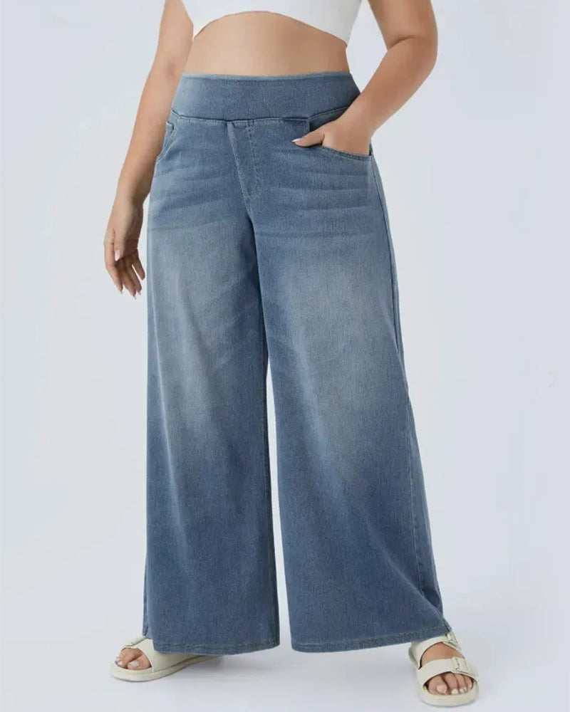 Jeansy z wysokim stanem, sprane, luźne, typu baggy, casualowe