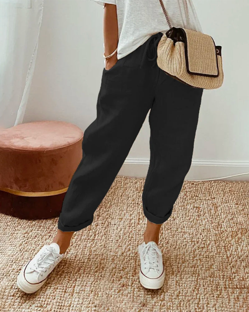 Pantalon Pur Coton Couleur Unie