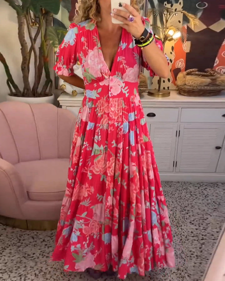 Robe à poche col V imprimé fleuri