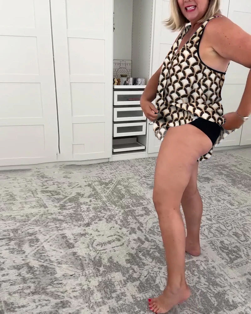 Costume de Bain Géométrique en Deux Parties Sans Manches