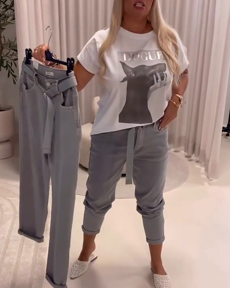 Pantalon Élastique Coupe Slim Décontracté