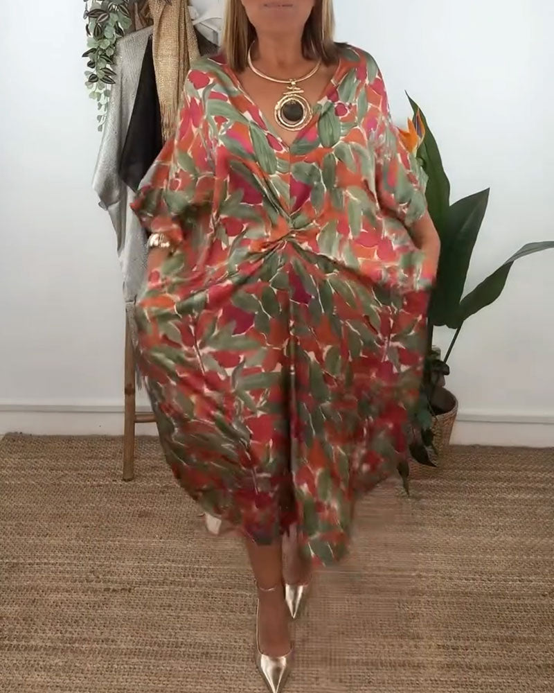 Robe À Col En V Avec Imprimé Torsadé