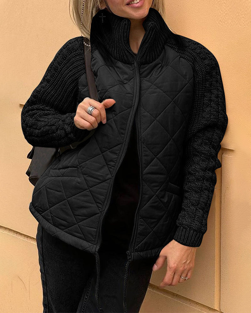 Manteau zippé à col haut de couleur unie