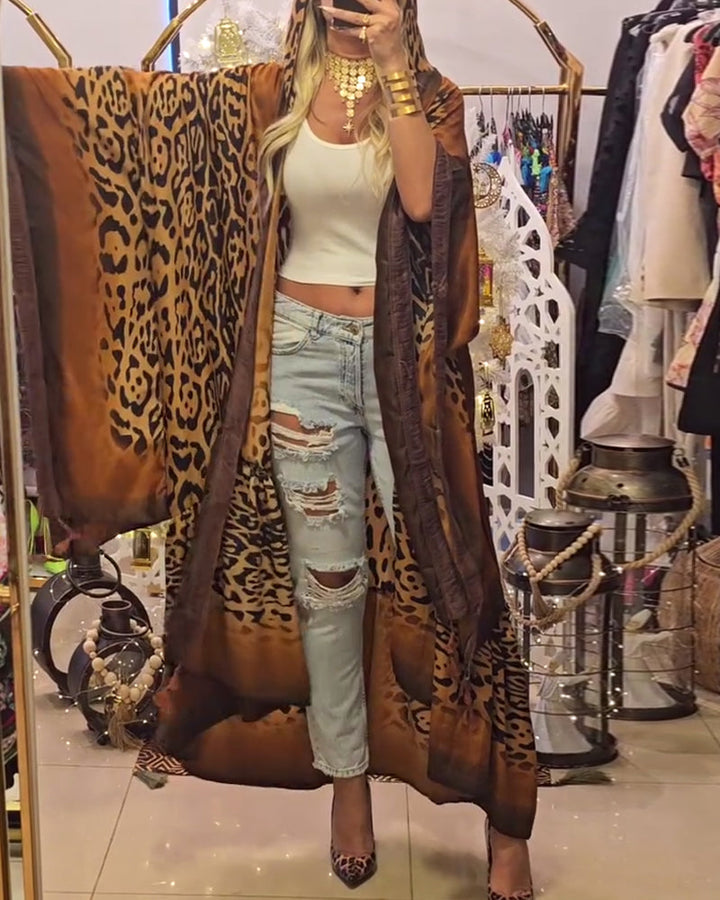 Manteau Manches Chauve-Souris Imprimé Léopard